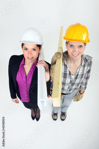 Photo: Engineer and construction worker side-by-side Engineer and construction worker side-by-side