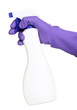 Cleaning spray in hand isolated on white