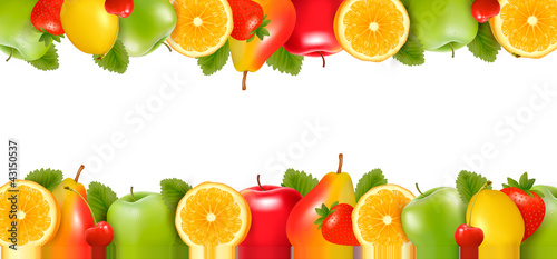 Vetor: Two borders made of delicious ripe fruit. Vector. Two borders made of delicious ripe fruit. Vector.
