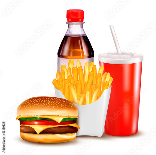 Vector: Group of fast food products. Vector illustration. Group of fast food products. Vector illustration.