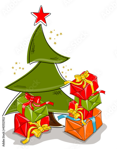 Vector: Weihnachten, Karte mit Baum und Geschenken Weihnachten, Karte mit Baum und Geschenken