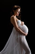 Beautiful brunette model in last trimester posing in studio