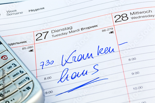 Foto: Eintrag im Kalender: Krankenhaus Eintrag im Kalender: Krankenhaus