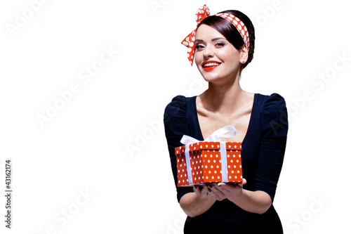 Photo: gorgeous brunette with gift box gorgeous brunette with gift box