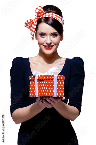 Photo: gorgeous brunette with gift box gorgeous brunette with gift box