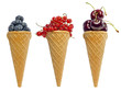 ice cream waffle cone with berries fruits concept isolated