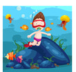 Sea scape cute boy snorkeling