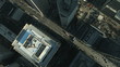 Aerial vertical view of skyscrapers and congested streets, USA