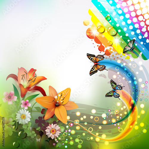 Vector: Background with lilies and butterflies Background with lilies and butterflies