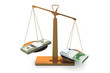 Illustration: Money scales, euro wins Money scales, euro wins