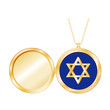 Star of David Engraved Gold Locket, copy space for picture, text