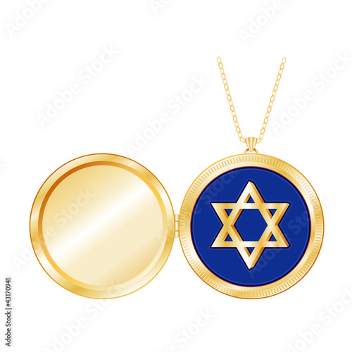 Vector: Star of David Engraved Gold Locket, copy space for picture, text Star of David Engraved Gold Locket, copy space for picture, text