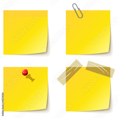 Vector: Yellow notice papers isolated on white. Yellow notice papers isolated on white.