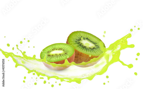 Photo: Kiwi slices with splash isolated on white Kiwi slices with splash isolated on white