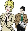 Ilustracion con una pareja en la oficina