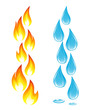 Vektor: Collection of fire icons and water drops Collection of fire icons and water drops
