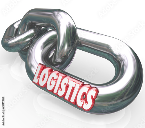 Illustration: Logistics Word on Chain Links Connected System Logistics Word on Chain Links Connected System