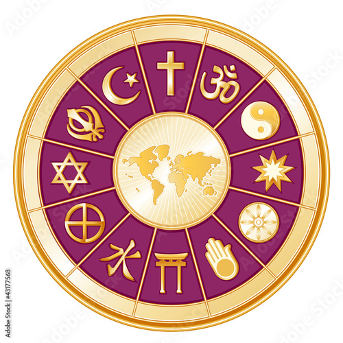 Vector: International Religions, World Map, mandala International Religions, World Map, mandala
