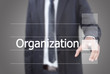 Businessman pushing Organization word on the whiteboard.