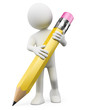 3D white people. Kid with pencil