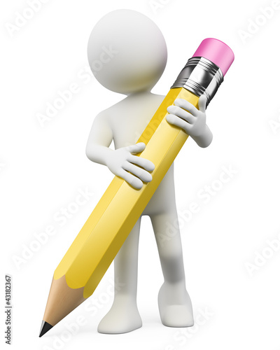 Illustration: 3D white people. Kid with pencil 3D white people. Kid with pencil