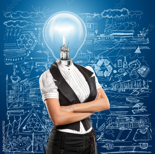 Photo: Lamp Head Business Woman Lamp Head Business Woman
