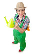Girl watering plants on white