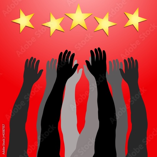 Illustration: Gemeinsam nach den Sternen greifen rot Gemeinsam nach den Sternen greifen rot