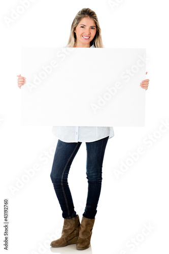 Photo: Woman holding banner Woman holding banner