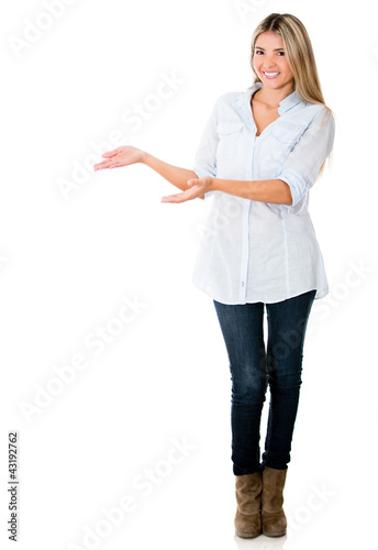 Foto: Woman presenting something Woman presenting something