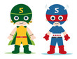 Vector: female and male superheroes kids character female and male superheroes kids character