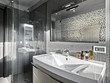 dettaglio del lavabo e box doccia di un bagno moderno