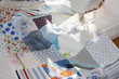 process of quilying on patchwork blanket