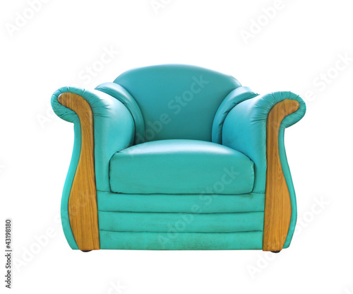 Photo: old green leather sofa isolated on white old green leather sofa isolated on white