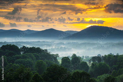 Photo: Asheville NC Blue Ridge Mountains Sunset and Fog Landscape Asheville NC Blue Ridge Mountains Sunset and Fog Landscape