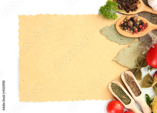 Photo: paper for recipes,vegetables and spices, isolated on white paper for recipes,vegetables and spices, isolated on white