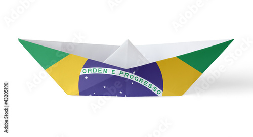 Illustration: Paper Boat with Brazilian Flag Paper Boat with Brazilian Flag