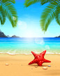 Seascape vector illustration. Paradise beach.