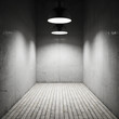 Interior room illuminated by lamps