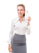 friendly office manager (employee services) shows her badge