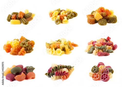 Photo: Assortment of pasta isolated on white background Assortment of pasta isolated on white background