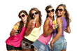 four girls have fun at the party, studio portrait