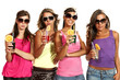 four girls have fun at the party, studio portrait