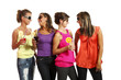 four girls have fun at the party, studio portrait