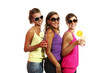 three girls have fun at the party, studio portrait