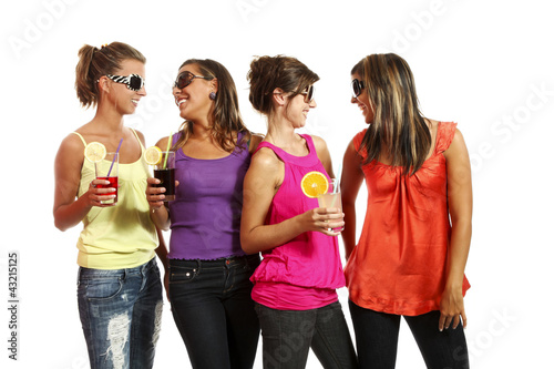 Photo: four girls have fun at the party, studio portrait four girls have fun at the party, studio portrait