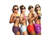 four girls have fun at the party, studio portrait