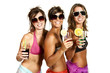 three girls have fun at the party, studio portrait