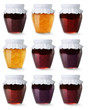 Glass jars with homemade jam isolated on white