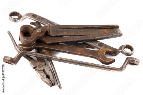 Photo: pile of old rusted wrenches pile of old rusted wrenches